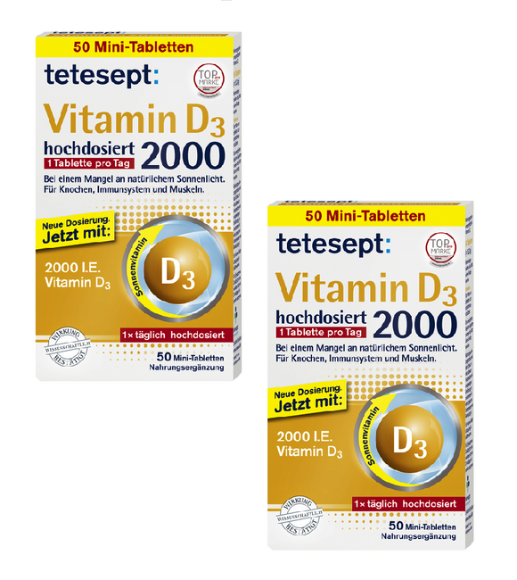 2xPack Tetesept Vitamin D3 2000 High Dosage Tablets - 100 Pcs