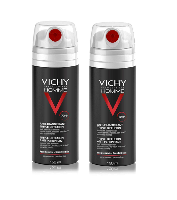 2xPack VICHY Homme Anti Transpirant 72H  Deodorant Spray - 300 ml