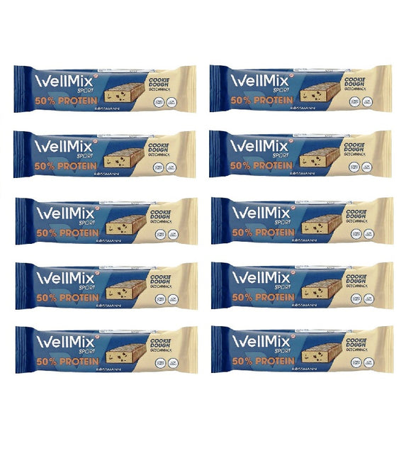 10 Bars WellMix Sport 50% Protein Cookie Dough Bars Energy Bars - 500 g