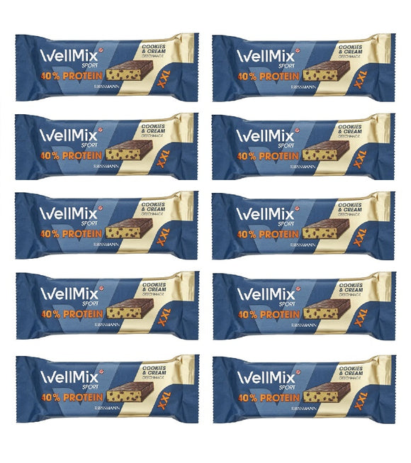 10 Bars WellMix Sport 40% Protein Cookies & Cream XXL Energy Bars - 700 g