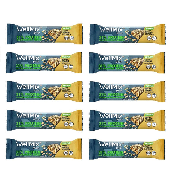10 Bars - WellMix Sport 31% Protein Vegan Salty Peanut Bars - 400 g