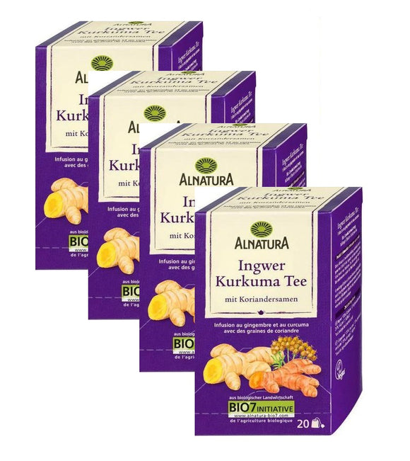 4xPacks Alnatura Organic Ginger Turmeric with Coriander Seed Tea - 80 Bags