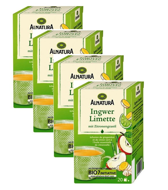 4xPacks Alnatura Organic  Ginger Lime Tea Bags - 80 Bags