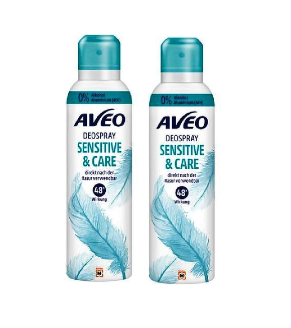 2xPack AVEO Sensitive & Care 48h Deodorant Spray - 400 ml