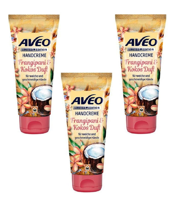 3xPack AVEO Frangipani & Coconut Fragrance Hand Cream - 300 ml