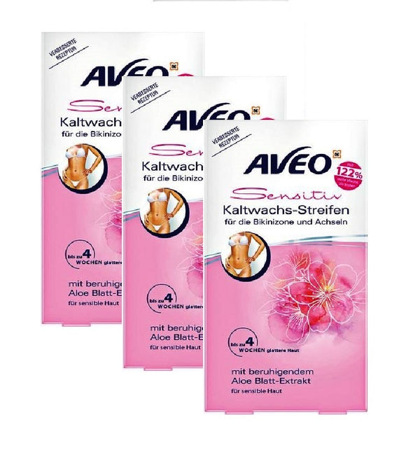 3xPacks AVEO Cold Wax Strips for Bikini Line and Armpits with Aloe Leaf Extracts - 48 Pcs