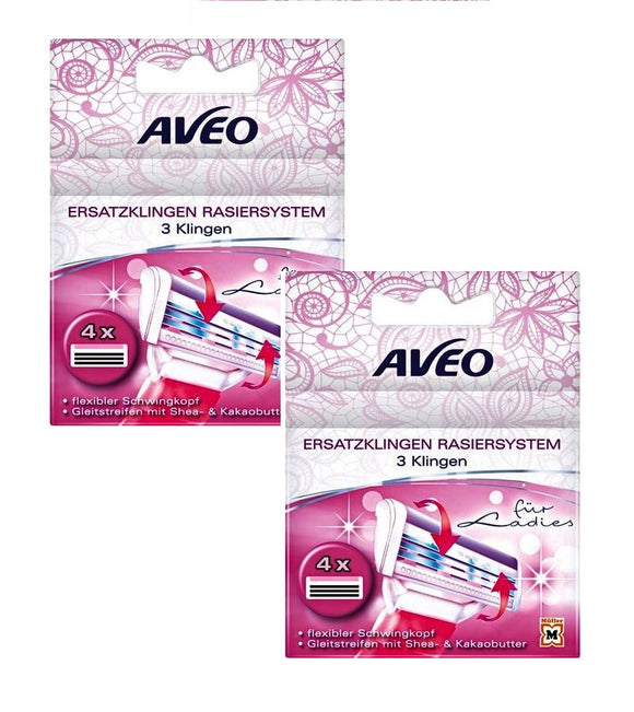 2xPack AVEO Lady 3-Blade Ladies Replacement Cartridges - 8 Pcs