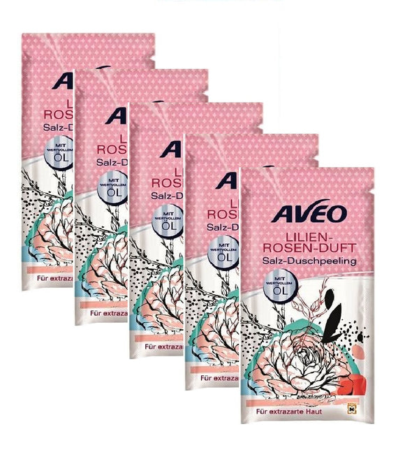 5xPack AVEO Llily and Rose Scented Peeling Shower Salt - 300 g