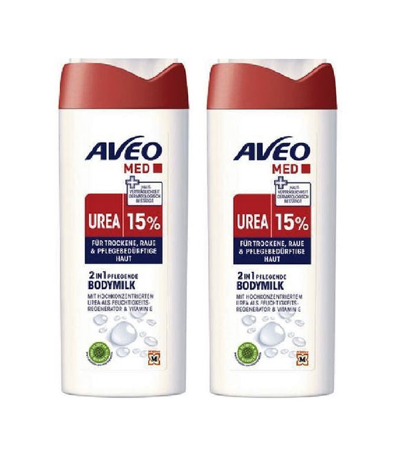 2xPack AVEO or Balea MED 2in1 Nourishing Body Milk with 15% Urea - 500 ml