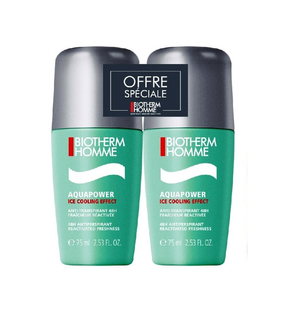 2xPack BIOTHERM Homme Aquapower Deodorant Roll-On for Men - 150 ml