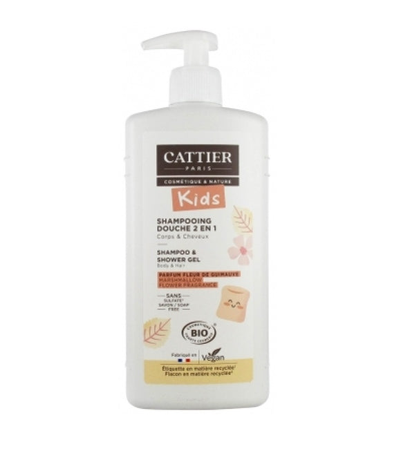 Cattier Kids Organic 2in1 Shower Shampoo with Marshmallow Blossom Fragrance - 500 ml