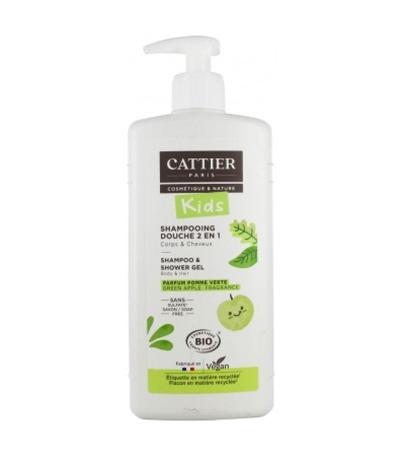 Cattier Organic Kids 2in1 Shower Shampoo with Green Apple Scent - 500 ml