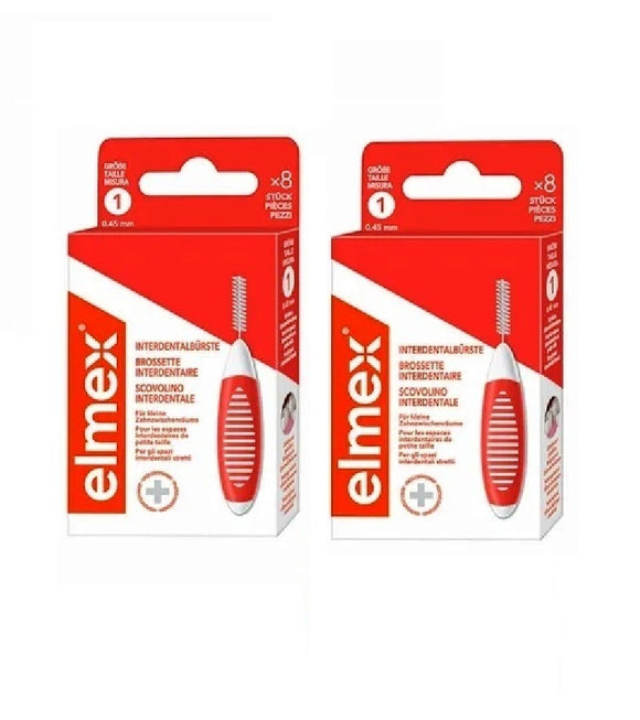 2xPack ELMEX Interdental Tooth Brushes ISO Size 1 0.45 mm Orange - 16 Pcs