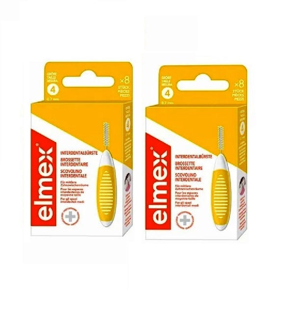 2xPack ELMEX Interdental Tooth Brushes ISO Size 4 0.7 mm Yellow - 16 Pcs