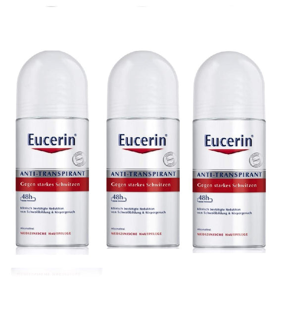 3xPack Eucerin 48h Antiperspirant Deodrant Roll On for Excessive Sweating - 150 ml