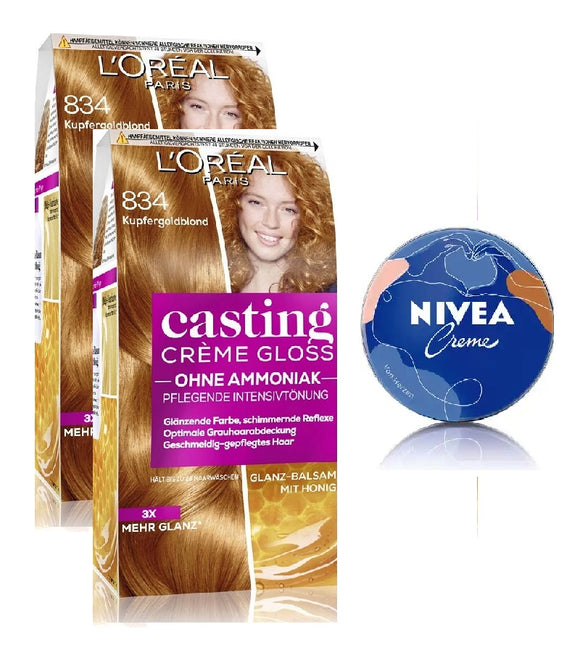2xPack L'Oréal Paris Casting Crème Gloss No. 834 -Copper Golden Blonde  +FREE Nivea Cream 75 ml