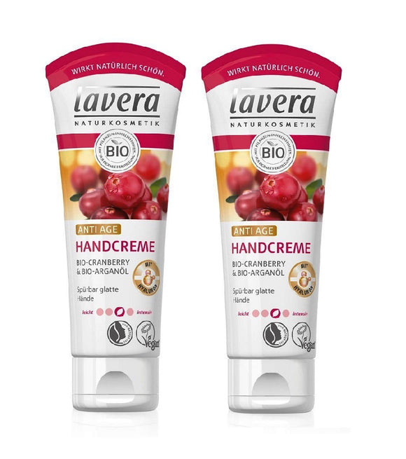 2xPack Lavera Organic Cranberry and Argan Oil Anti-age Hand Cream - 150 ml