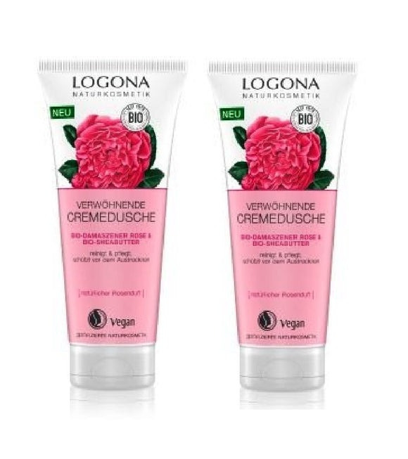 2xPack Logona Organic Damascuss Rose & Shea Butter Pampering Shower Cream - 400 ml
