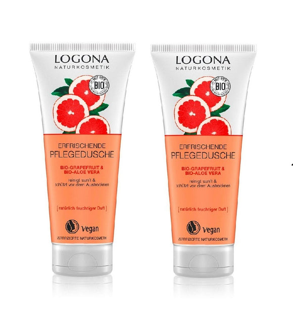 2xPack Logona Organic Grapefruit & Aloe Vera Refreshing Shower Gel - 400 ml