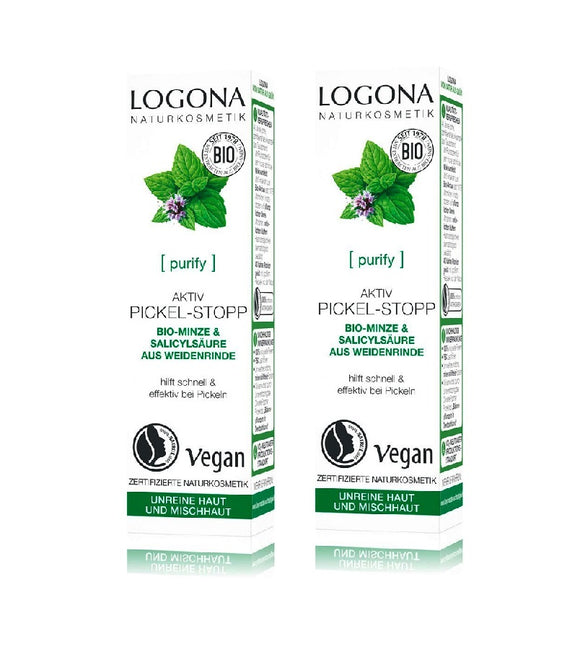 2xPack Logona Organic Mint & Salicylic Acid Active Pimple Swabs - 12 ml