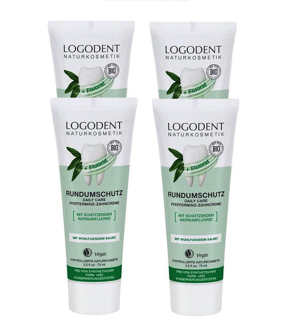 4xPack Logona LOGODENT EXTRAFRESH ALL-ROUND PROTECTION Peppermint + Fluoride Tooth Paste - 300 ml