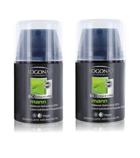 2xPack Logona Mann Smoothing Hydrocreme Q10 Organic Ginkgo & Organic Caffeine Face Cream - 100 ml