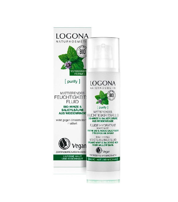 Logona Purify Mattifying Moisturizing Organic Mint & Salicylic Acid from Willow Bark Facial Fluid -30 ml
