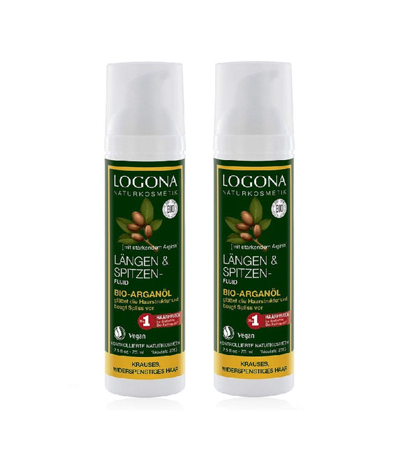 2xPack Logona Organic Argan Oil Hair Lengths & Tips Serum - 150 ml