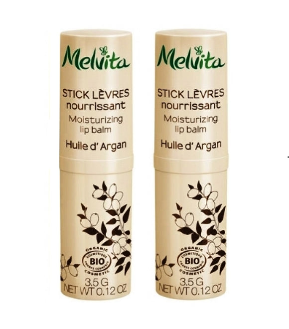 2xPack Melvita Organic Lip Balm Sticks: ARGAN - ROSE - HONEY - 7g