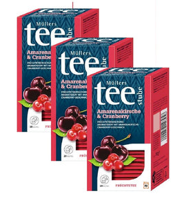 3xPack Müllers Teestube Amarena Cherry & Cranberry Herbal Fruit Tea - 60 Bags