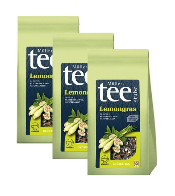 3xPack Müllers Teestube Lemongrass Loose Green Tea - 375 g