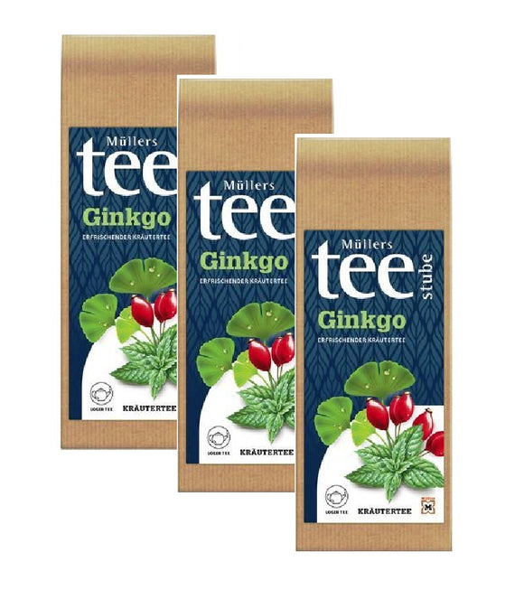 3xPack Müllers Teestube Organic Herbal Ginkgo Loose Tea - 150 g