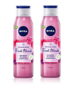 2xPack NIVEA Fresh Blends Raspberry & Blueberry & Almond Milk Shower Gel - 600 ml