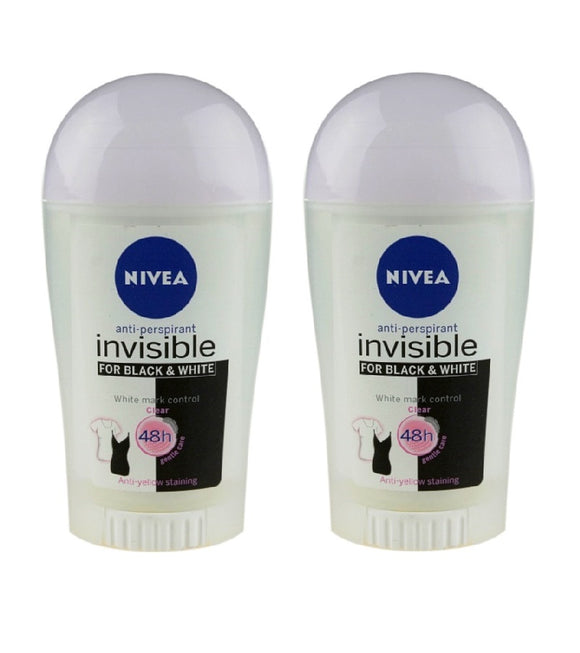 2xPack Nivea Invisible Black & White Clear Roll on Antiperspirant - 80 ml