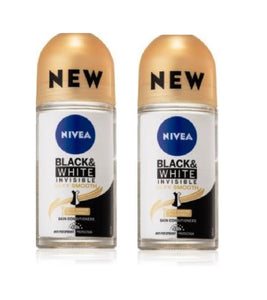 2xPack Nivea Invisible Black & White Silky Smooth Antiperspirant Roll-on Deodorant - 100 ml