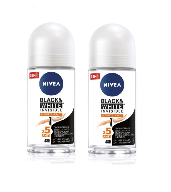2xPack Nivea Invisible Black & White Ultimate Impact  Antiperspirant Roll-on Deodorant - 100 ml