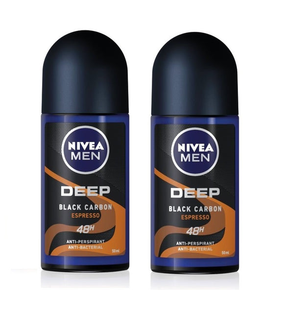 2xPack Nivea Men Deep Black Carbon Roll-on Deodorant for Men - 100 ml