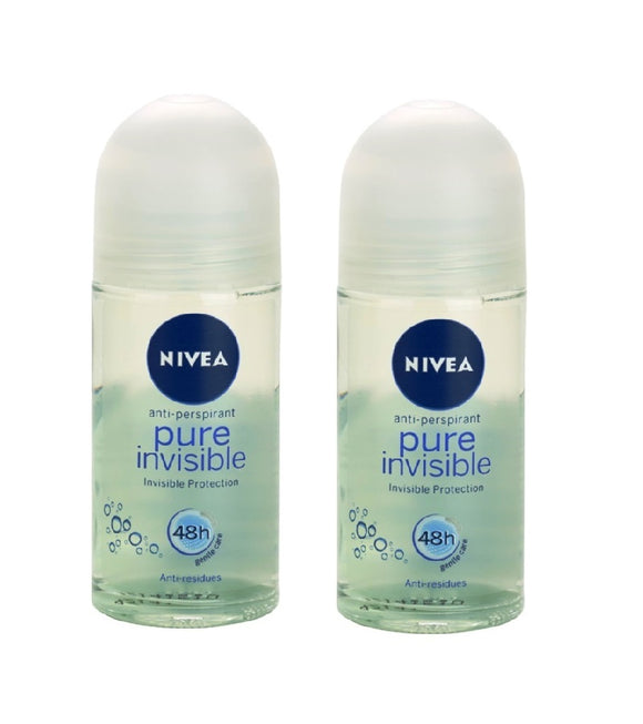 2xPack Nivea Pure Invisible Antiperspirant Roll-on Deodorant - 100 ml