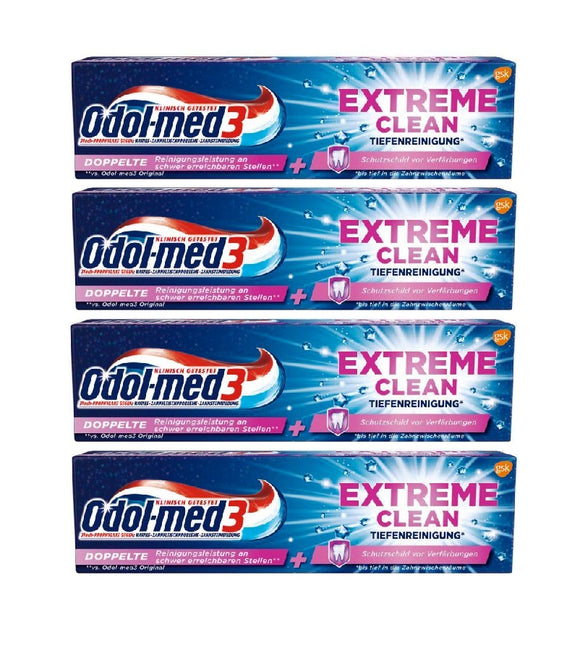 4xPack Odol-med3 Extreme Clean Deep Cleansing Toothpaste - 300 ml