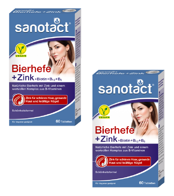 2xPack Sanotact Brewer's Yeast + Zinc Tablets for Hair, Skin and Nails - 120 pieces