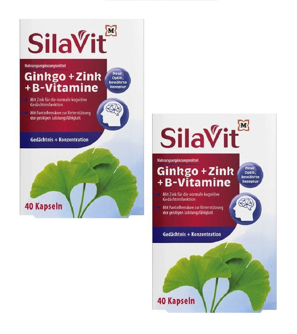2xPack SilaVit Ginkgo Zinc B Vitamins Memory & Concentration Capsules - 80 Pcs