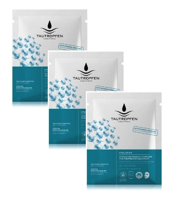 3xPack Tautropfen Hyaluron Pro Youth Solutions Intensive Moisturizing Cloth Masks