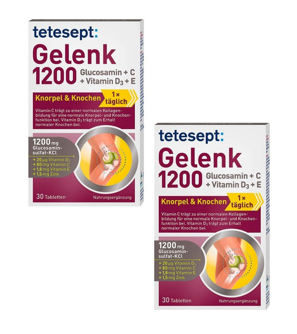 2xPack Tetesept Gelenk 1200 Glucosamine with Vitamin C+D3+E+Zink - 60 Tablets