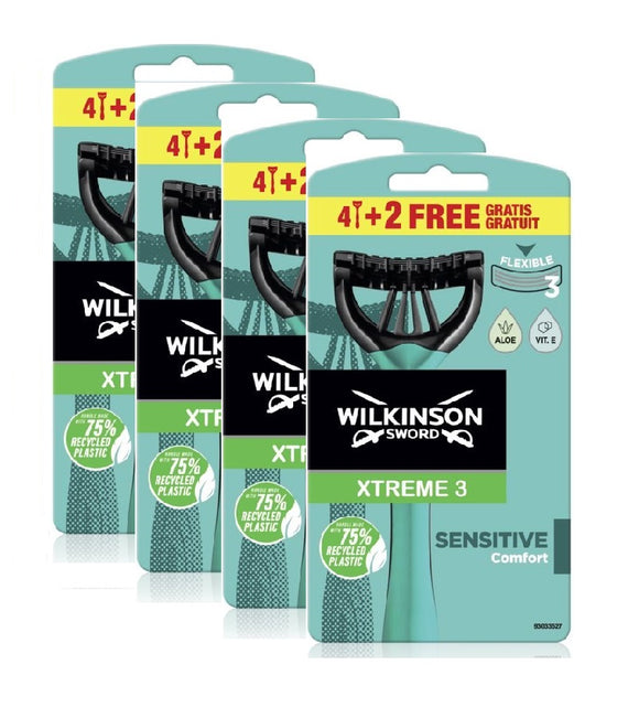 4xPack WILKINSON Xtreme 3 Sensitive Disposable Razors - 24 Pcs